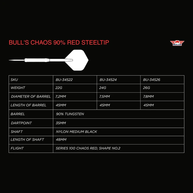 Bulls NL Chaos Red 90% Tungsten Steel Tip Darts - Image 5