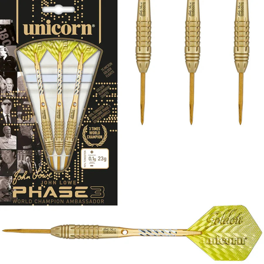 Unicorn John Lowe Phase 3 World Champion 90% Tungsten Steel Tip Darts